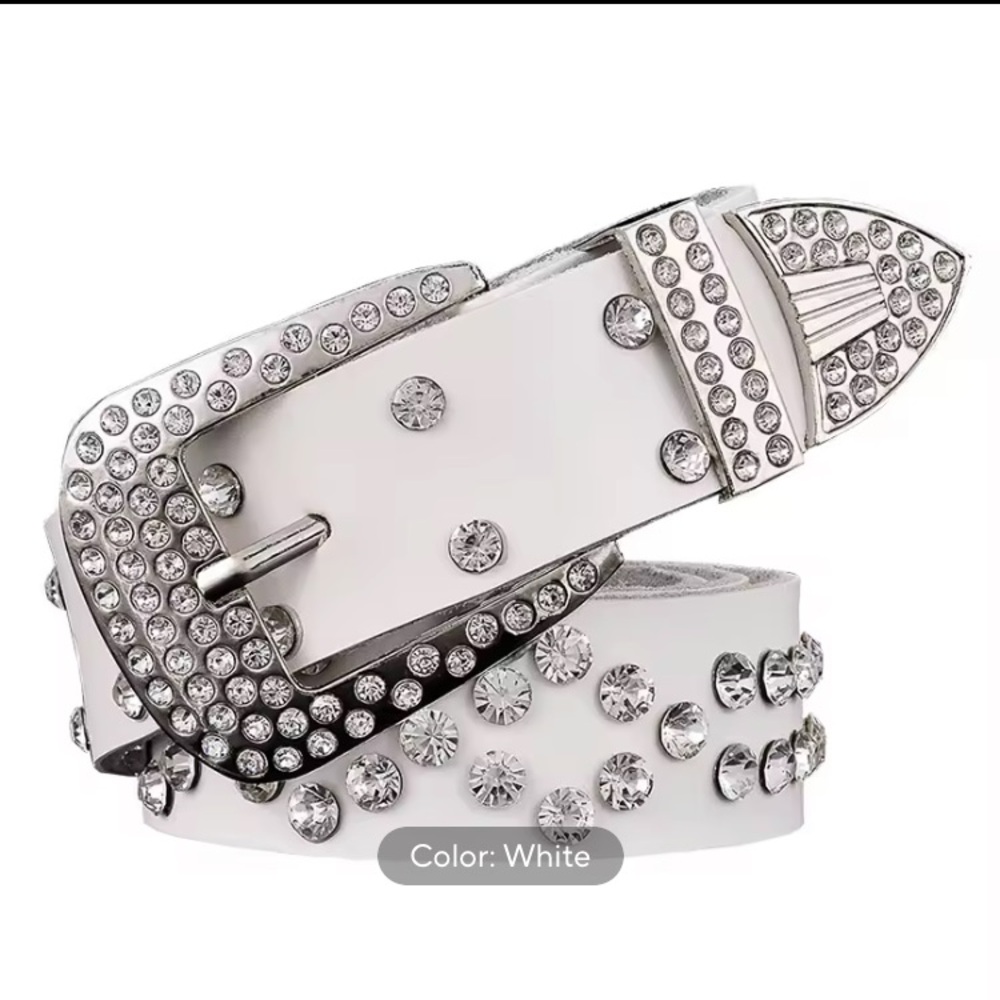 Western cowboy White, rhinestone Belt .Genuine leather.